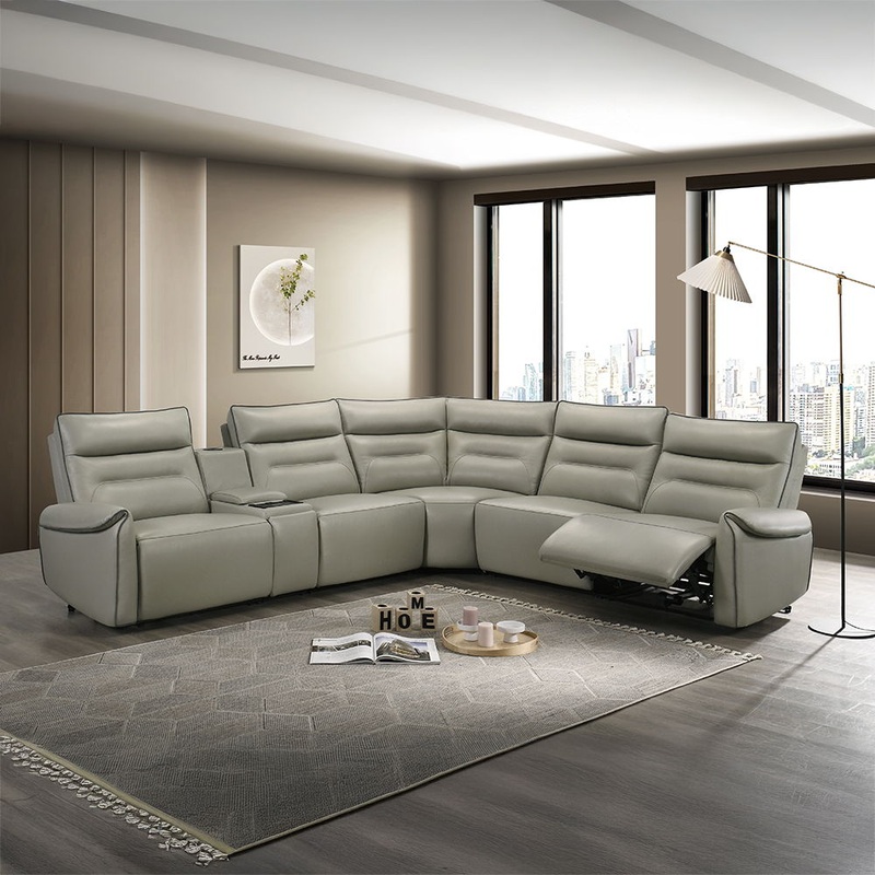 Jayke – Power Motion Sectional Sofa – Light Gray Top Grain Leather Match