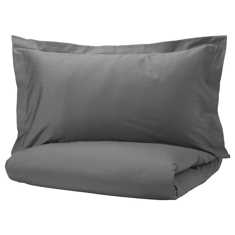 LUKTJASMIN duvet cover and pillowcase, dark grey, 200×150 cm