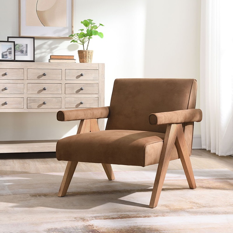 Zoey – Accent Chair – Chocolate Suede & Oak