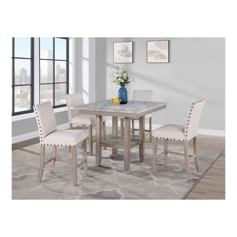 5 Piece Dining Room Set (D4010 Table And Four D1622 Bar Stools) – Natural / White