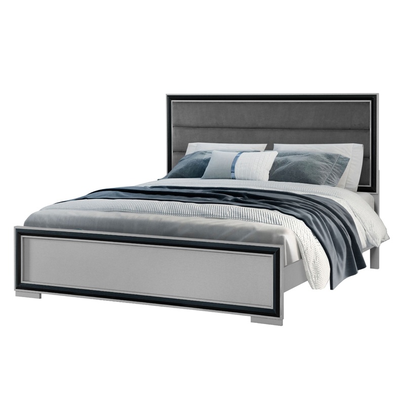 Amelia – King Bed With LED – Gray Black