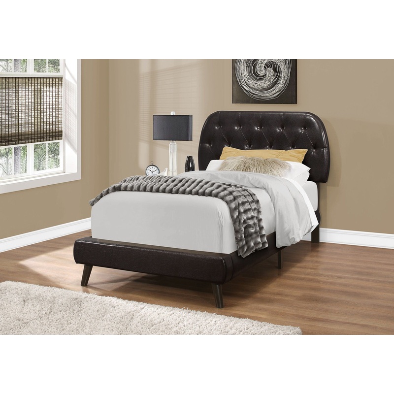 Bed Upholstered Leather Look|Dark Brown|Twin