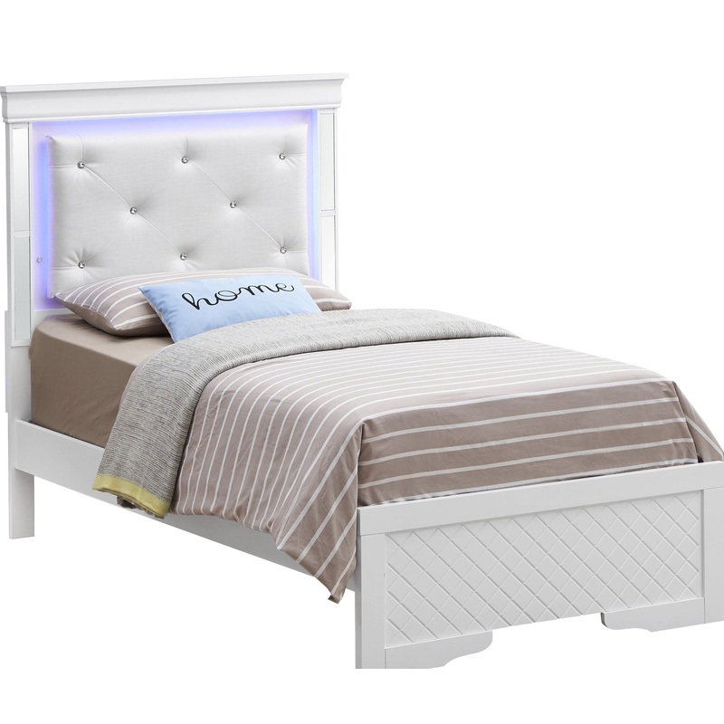 Bed With LED Light Accents Headboard