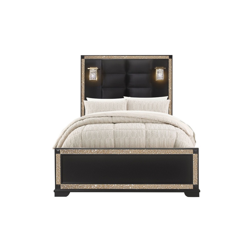 Blake – Full Bed With Lamps – Black / Gold
