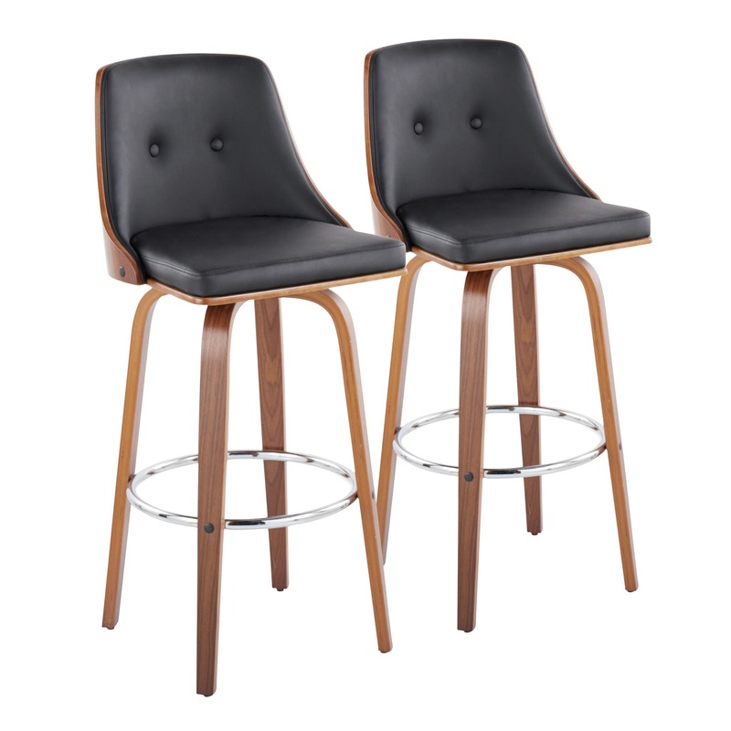 Gianna – Mid Century Modern Fixed Height Barstool With Swivel With Round Footrest (Set of 2)