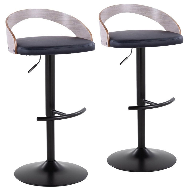 Grotto – Contemporary Adjustable Barstool With Swivel With Rounded T Footrest Elegant Design (Set of 2)