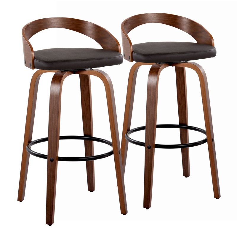 Grotto – Mid Century Modern Fixed Height Barstool & Swivel With Round Footrest (Set of 2)