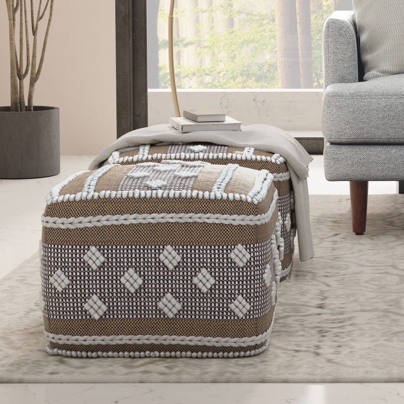 Mapleton – Outdoor / Indoor Pouf – Beige Gray / White