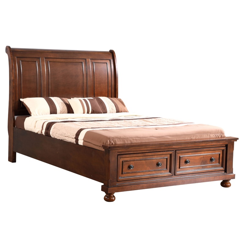 Meade – Sleigh Bed|Light Brown|Dark Brown|Twin|Full|King|Queen