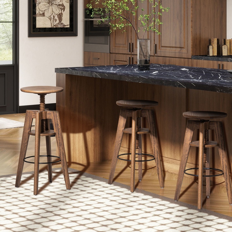 Spencer – Minimalist Oak Adjustable Bar Counter Stool – Walnut Brown Oak