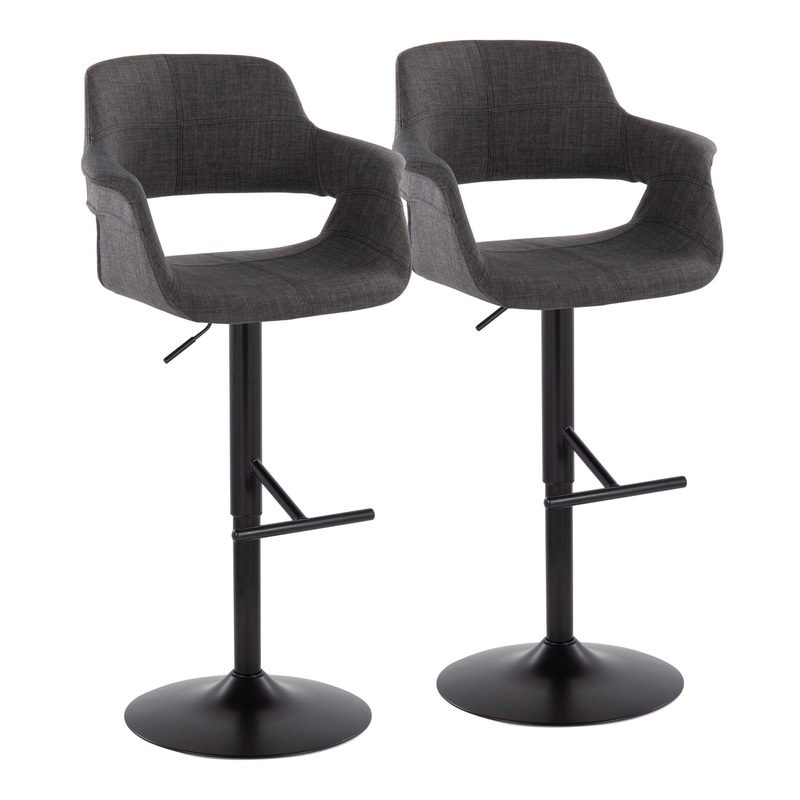 Vintage Flair – Mid Century Modern Adjustable Barstool With Straight T Footrest (Set of 2)