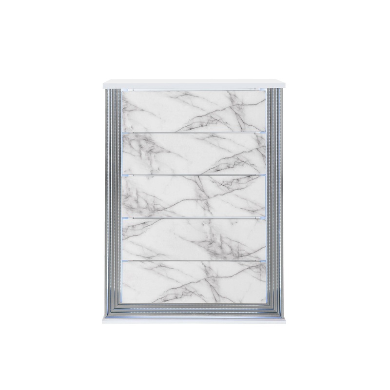 Ylime – Marble Chest With LED – Light Gray / White