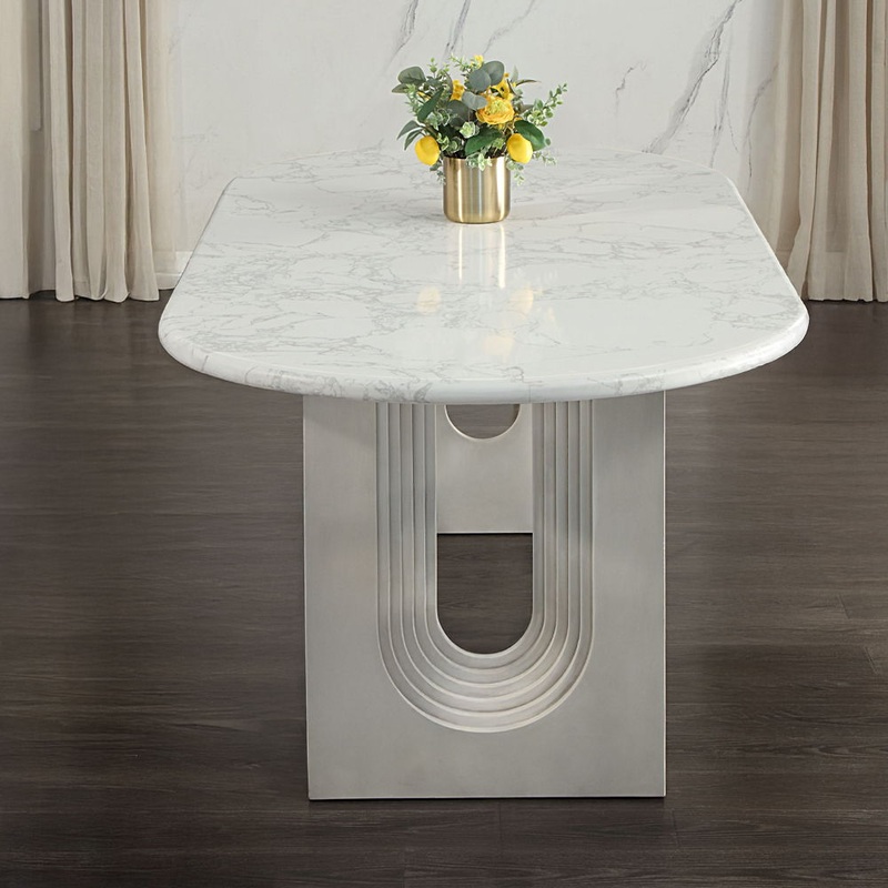 Zayn – Dining Table – White Natrual Marble Top & White