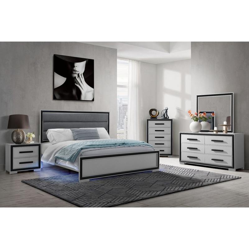 Amelia – 5 Piece Queen Bedroom Set (Queen Bed Group With LED, Cooler And Speaker) – Black / Gray
