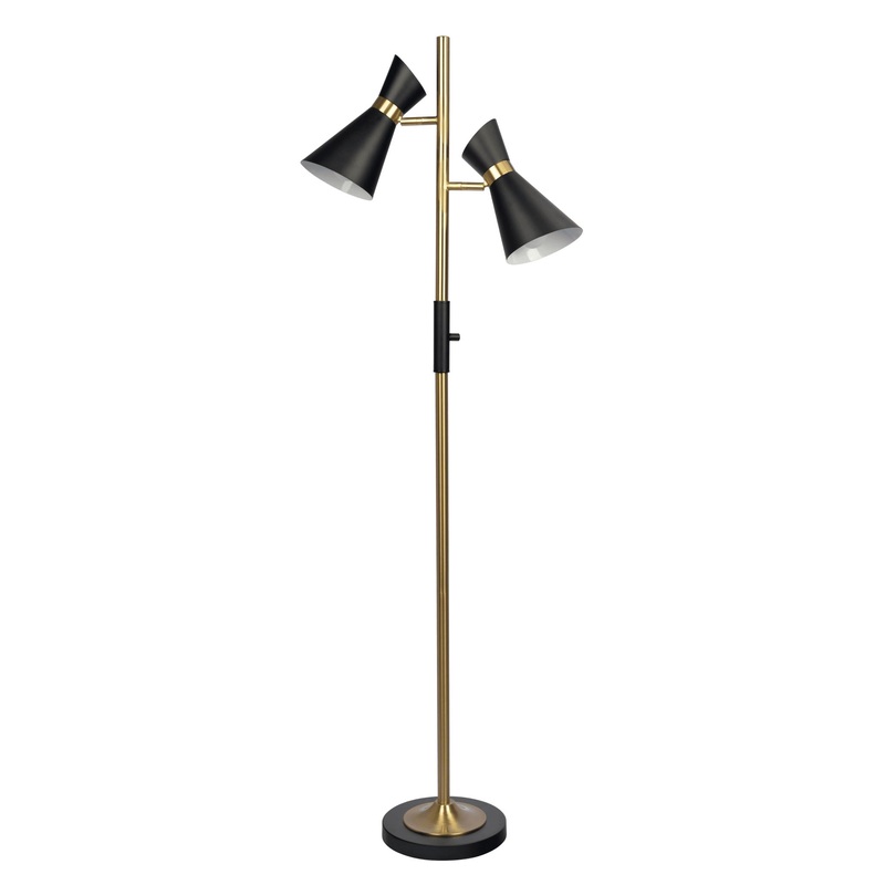 Axis – Floor Lamp With 4 Way Switch Double Spots With Base – Black / Gold