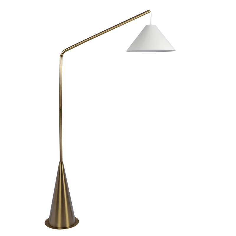 Lisbon – Floor Lamp With On / Off Switch Coned Base Hanging Shade – Antique Brass / White