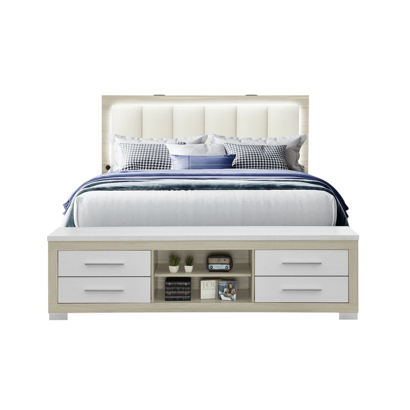 Madison / Emma – 4 Piece King Bedroom Set (King Bed, Dresser, Mirror And Chest) – Natural / White