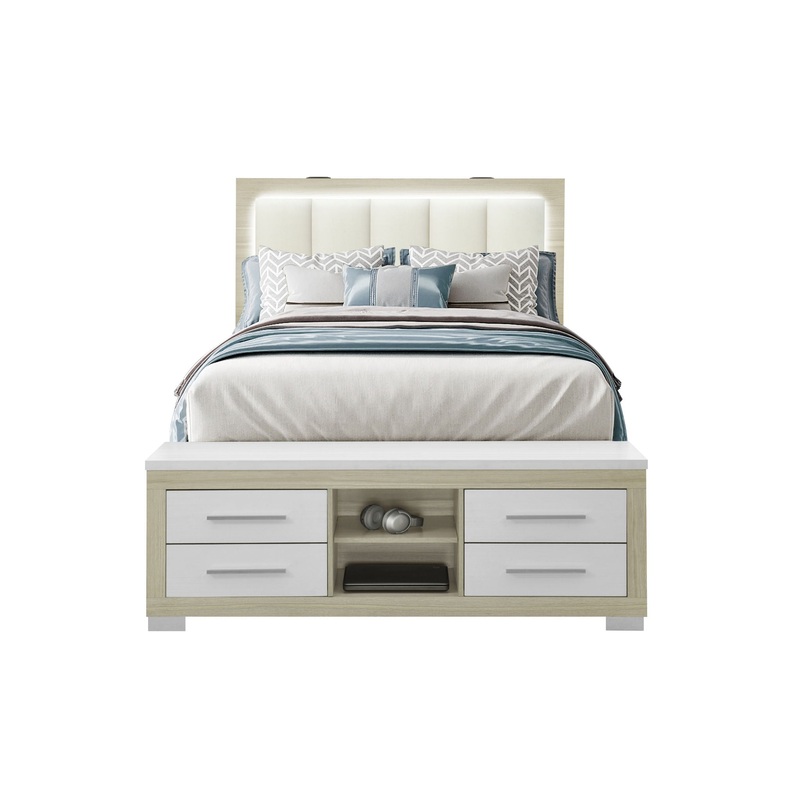 Madison / Emma – 4 Piece Queen Bedroom Set (Queen Bed, Dresser, Mirror And Chest) – Natural / White