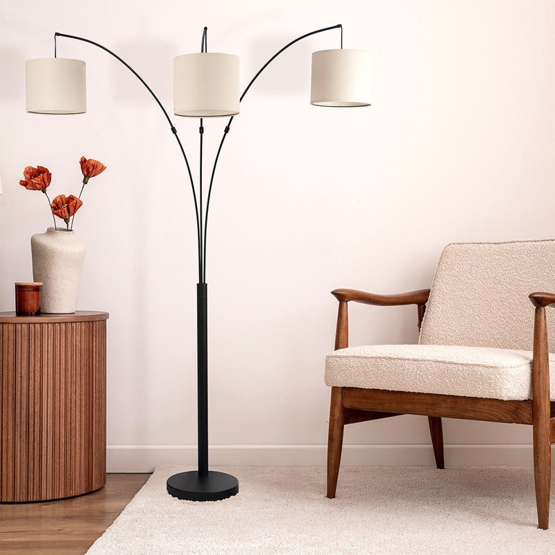 Royal – 3 Arm Arc Floor Lamp, Oil Rubbed Bonze With Linen Shade, 4 Way Rotary Switch – Oil-Rubbed Bronze