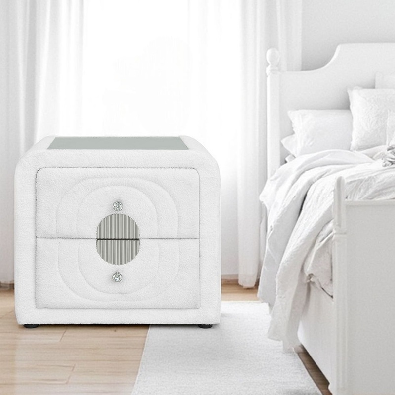 Shelyn – Nightstand|White Teddy Sherpa & Chrome|Gray Teddy Sherpa & Chrome
