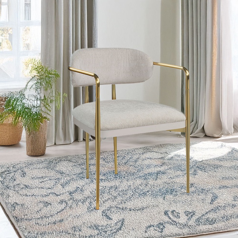 Zayn – Arm Chair (Set of 2) – Beige Chenille & Gold