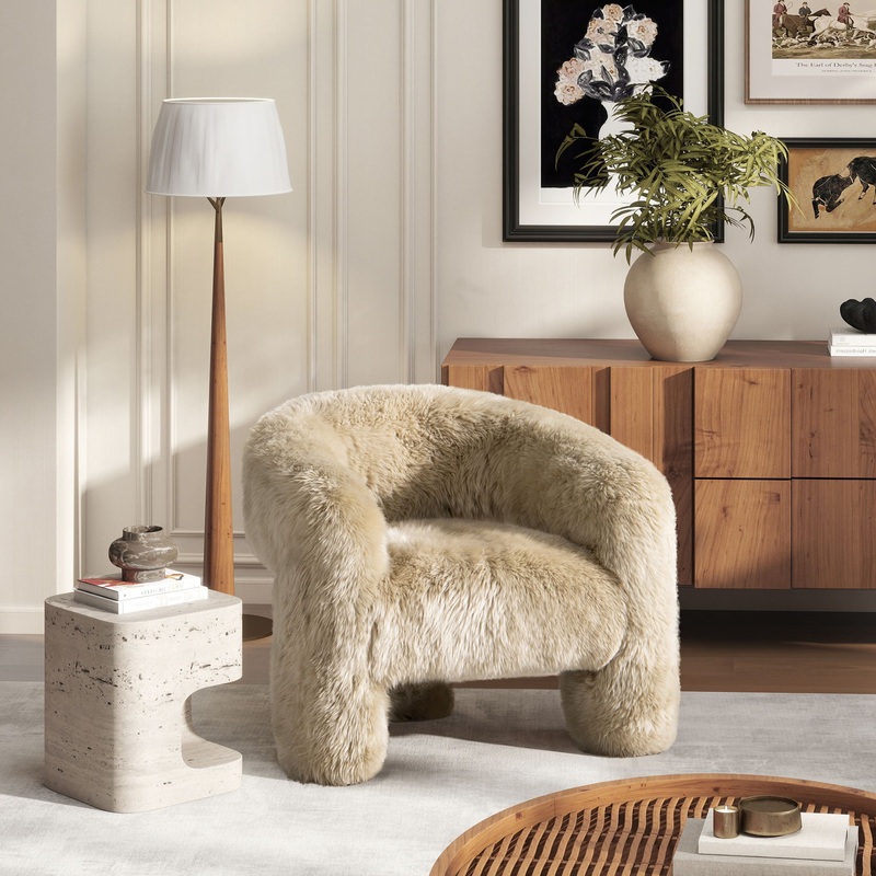 Avalon – Genuine Sheepskin Fur Split Barrel Back Accent Chair – Natural Blonde