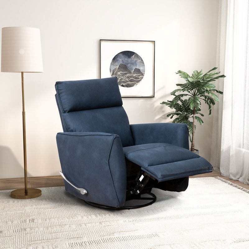 Carson – Swivel Glider Suede Recliner Chair – Midnight Blue