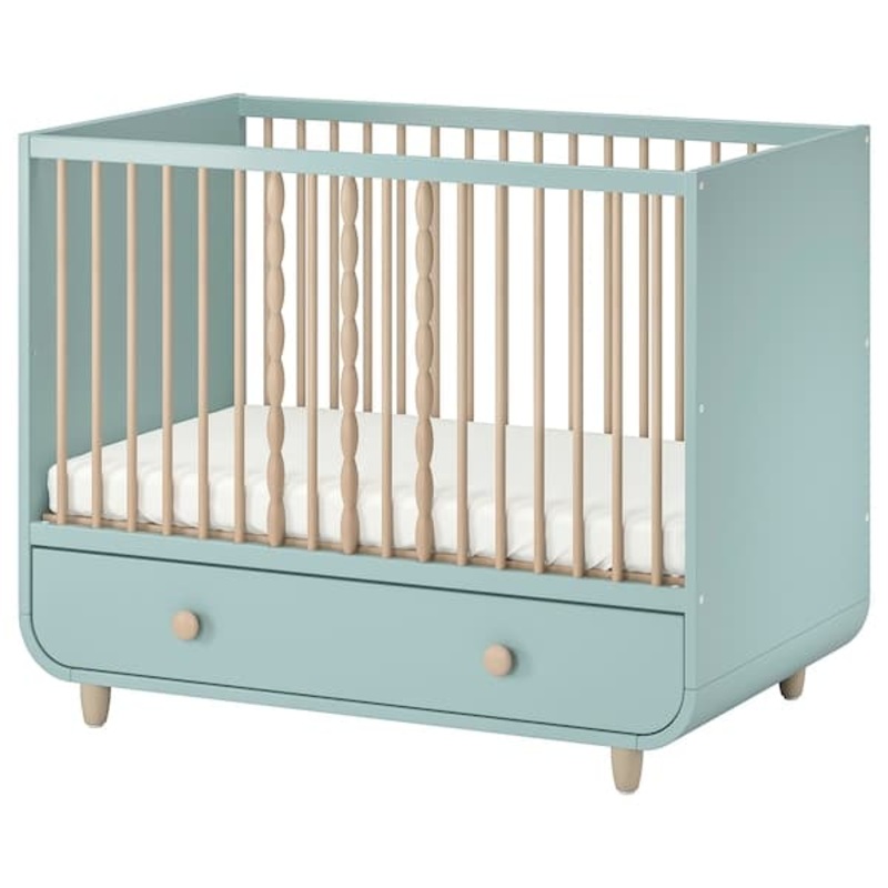 MYLLRA Cot with drawer – light turquoise 60×120 cm