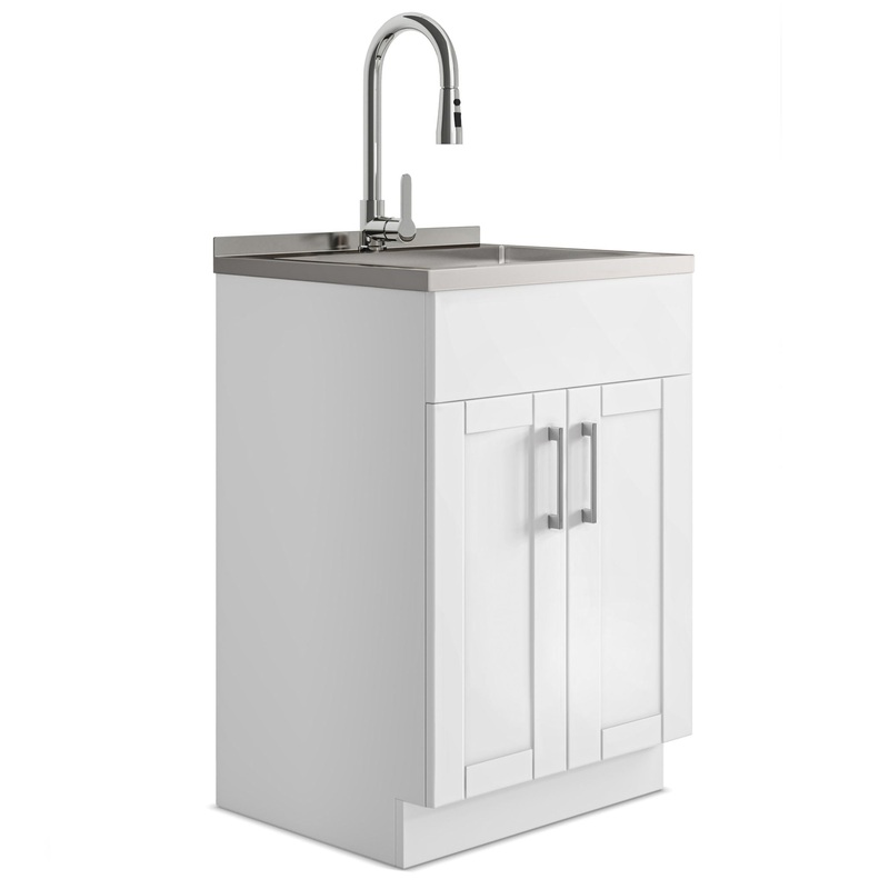Shaker – Modern Wide, Laundry Cabinet With Faucet And Stainless Steel Sink