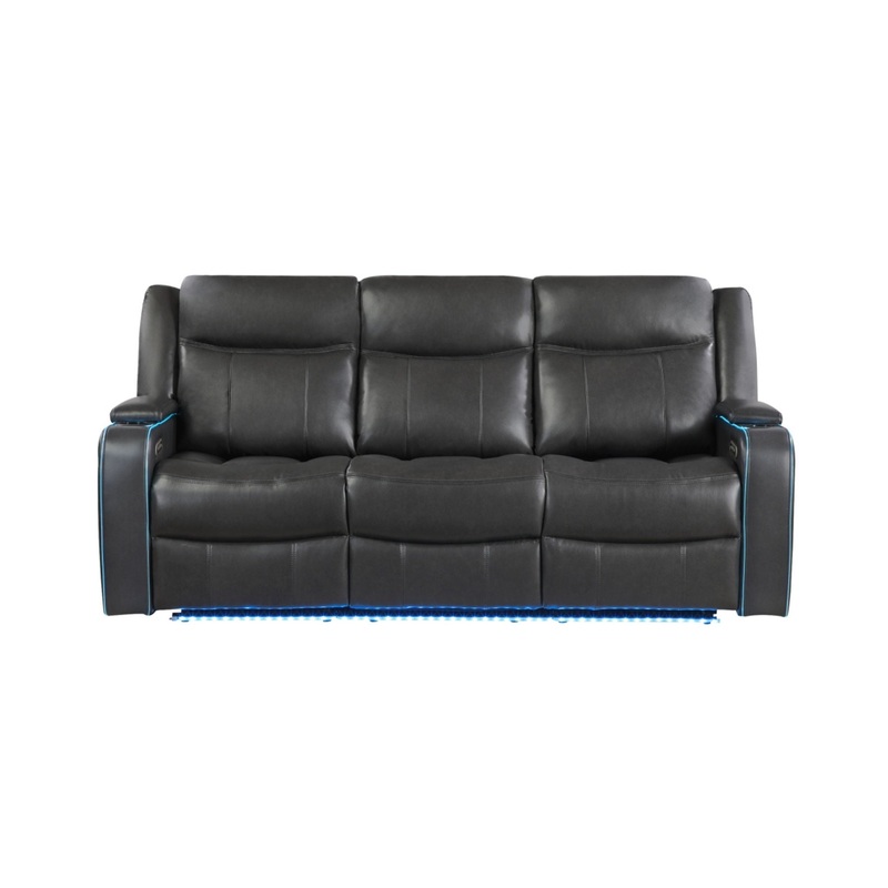 UM2768 – Power Reclining Sofa With Power Headrest, LED Lights, LED Welt Storage Arms, LED Cupholders And USB A/C – Charcoal