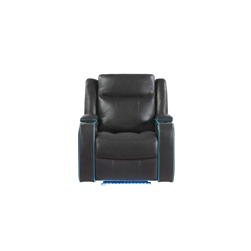 UM2768 – Recliner With Power Headrest, LED Lights, LED Welt Storage Arms, LED Cupholdersand USB A/C – Charcoal