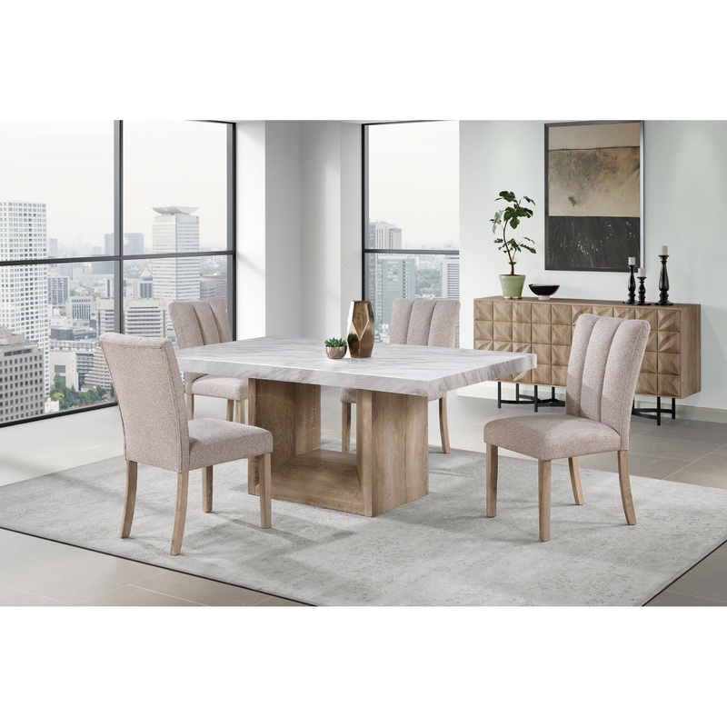 5 Piece Dining Room Set (D02 Dining Table And 4 D8683 Dining Chairs) – Beige / Natural / White