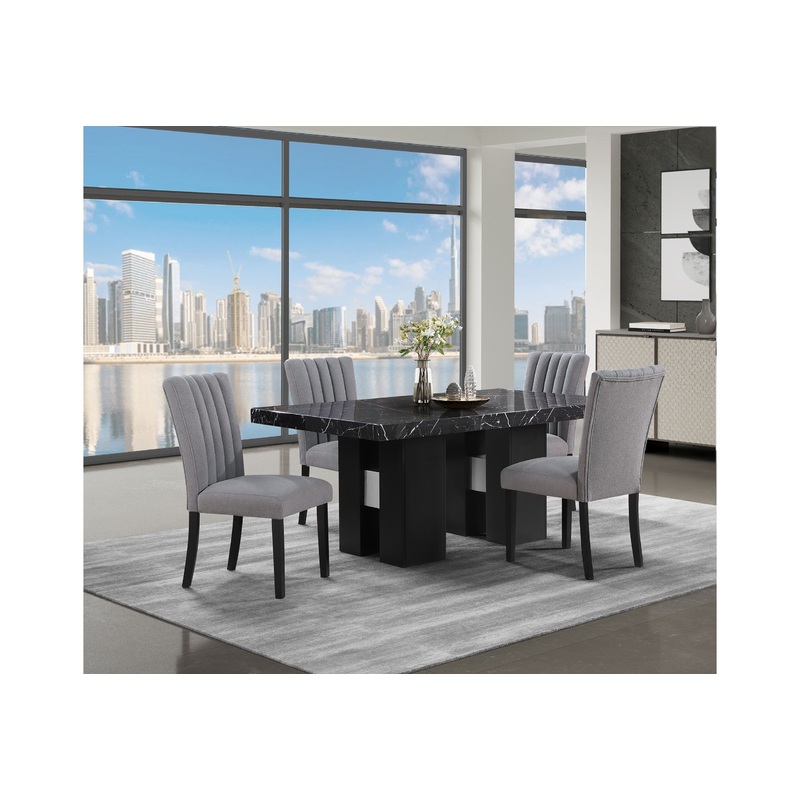5 Piece Dining Room Set (D03 Dining Table And 4 D8685 Dining Chairs) – Gray / Black