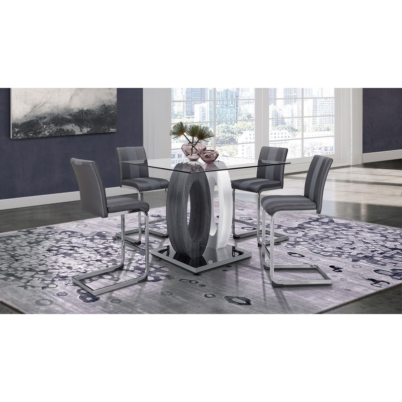 5 Piece Dining Room Set (D1628 Square Bar Table And D915 Four Bar Stools) – Gray