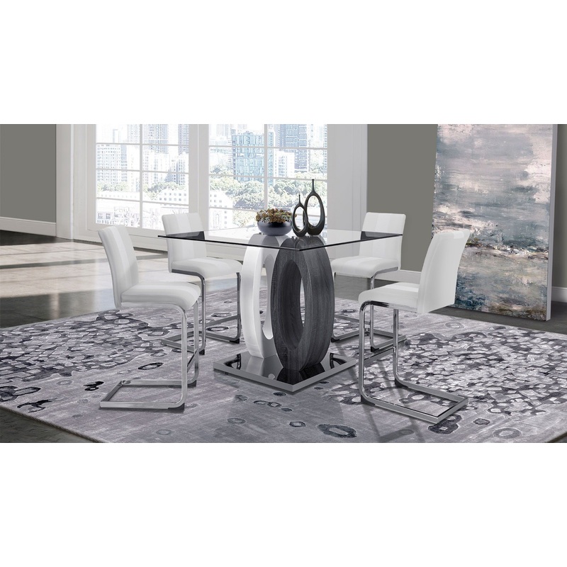 5 Piece Dining Room Set (D1628 Square Bar Table And D915 Four Bar Stools) – White