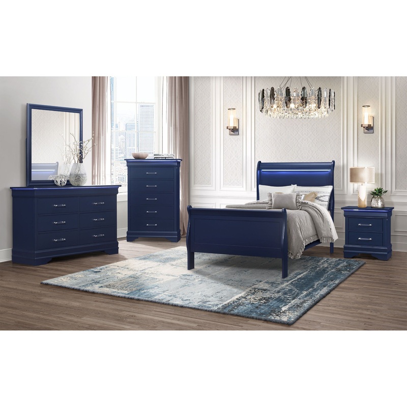 Charlie – 4 Piece Twin Bedroom Set (Twin Bed, Dresser, Mirror, & Nightstand) – Blue