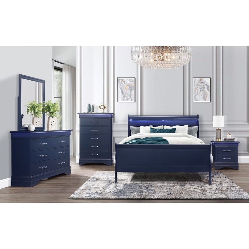 Charlie – 5 Piece Full Bedroom Set With LED – Blue