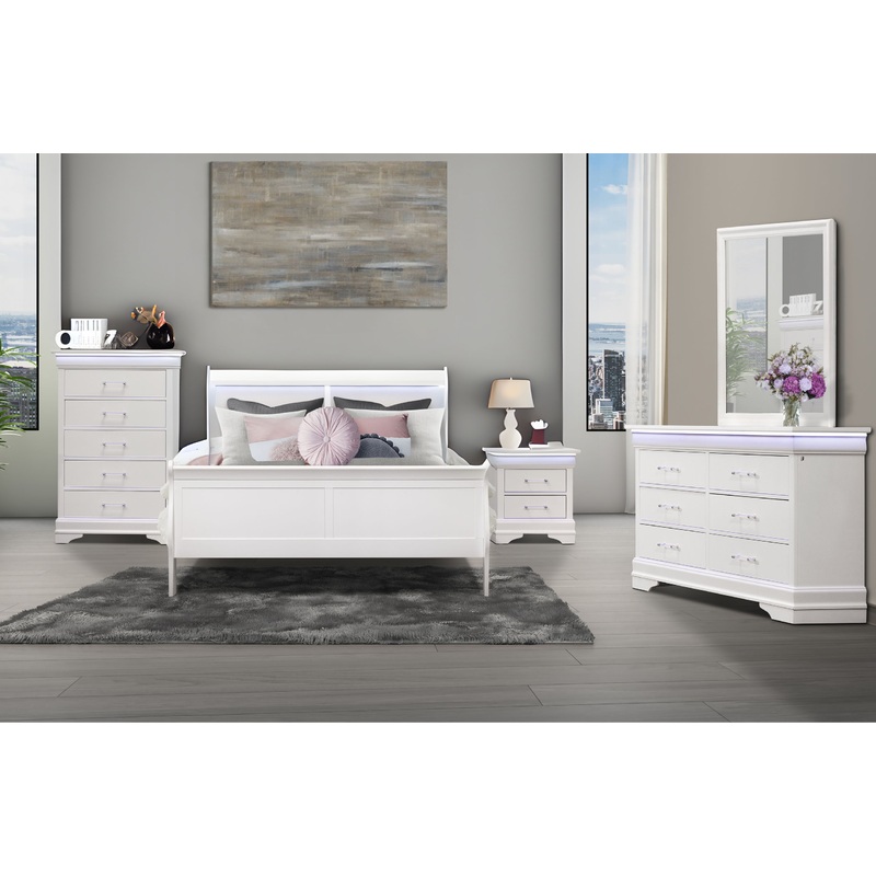 Charlie – 5 Piece Full Bedroom Set With LED – White