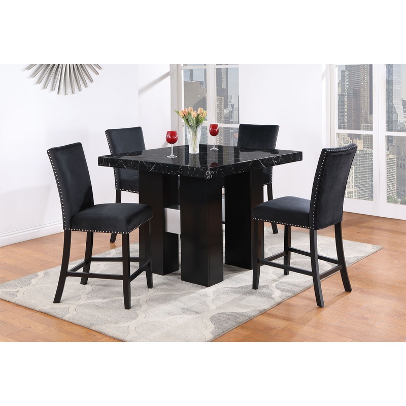D04 – 5 Piece Dining Room Set (Bar Table And Four Bar Stools) – Black