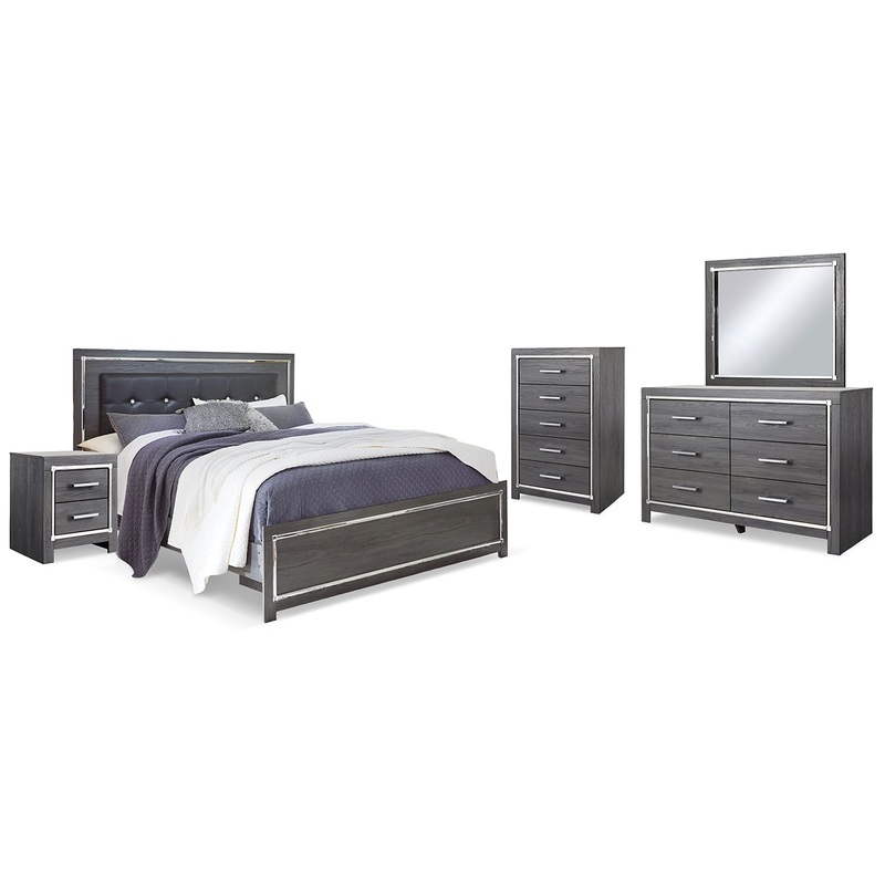 Lodanna King Panel Bed with Mirrored Dresser, Chest and Nightstand