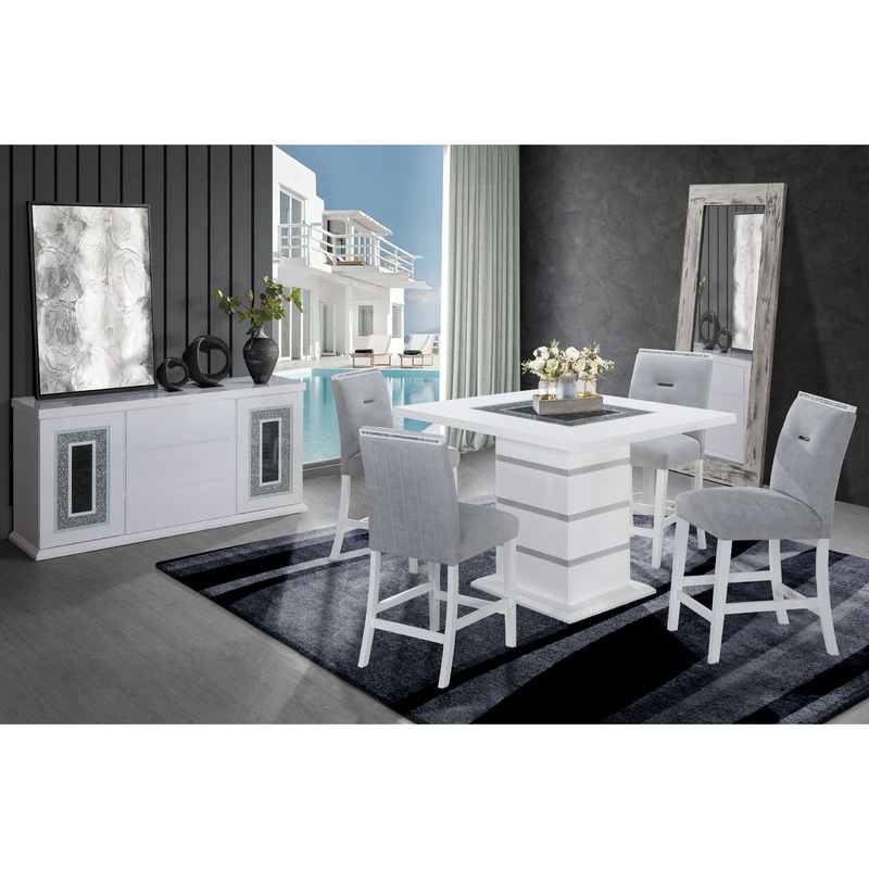 Monaco – 5 Piece Dining Room Set (Bar Table & Four Bar Stools) – Light Gray / White