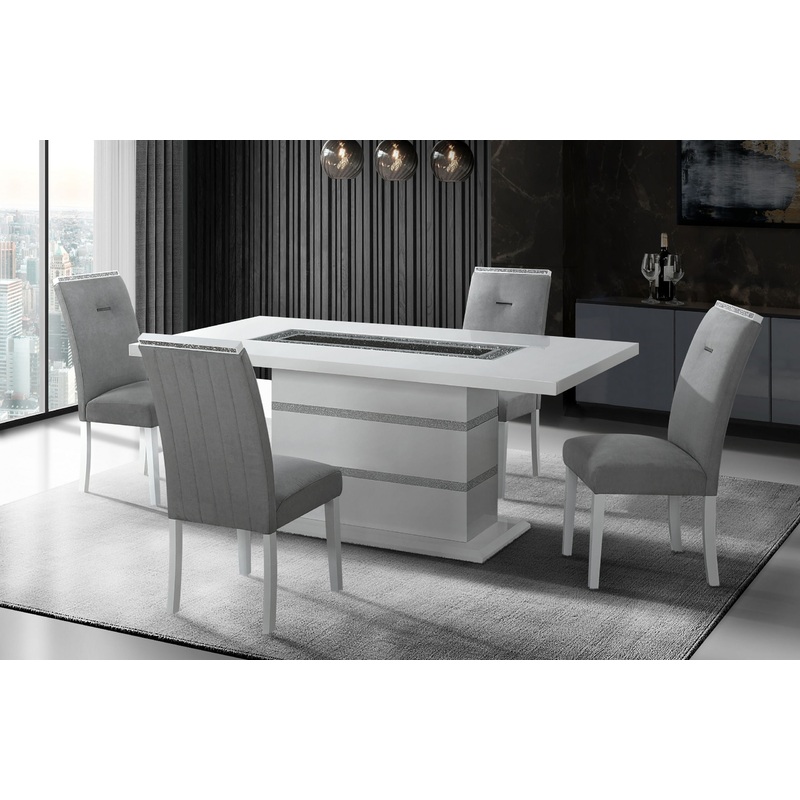 Monaco – 5 Piece Dining Room Set (Dining Table And Four Dining Chairs) – Light Gray / White