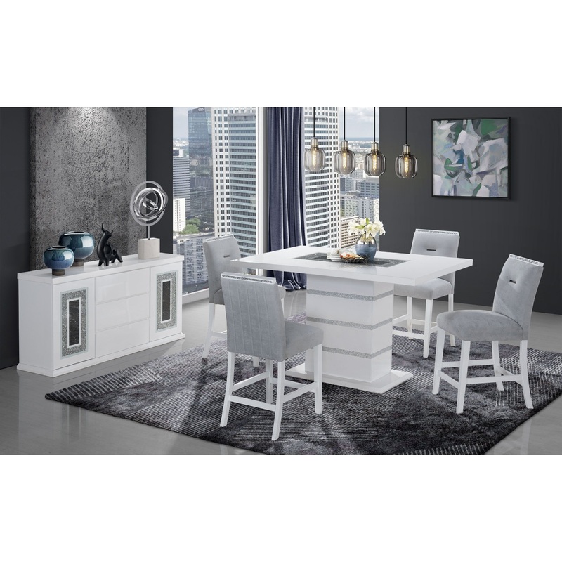 Monaco – 5 Piece Dining Room Set (Rectangular Bar Table & Four Bar Stools) – Light Gray / White