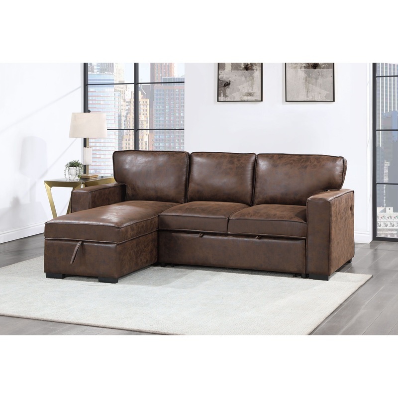 U0203 – Coffee Reversible Pullout Sofa Bed – Dark Brown