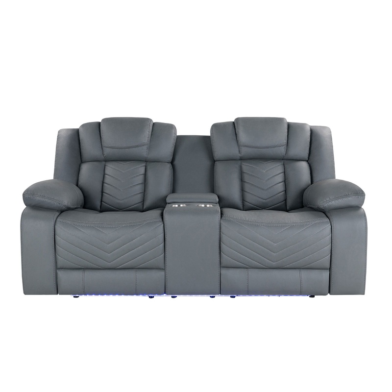 U7068 – 10 Power Console Reclining Loveseat With LED – Gray