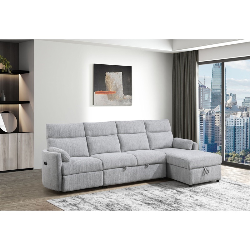 U8571 – Sleeper Sofa With Storage Chaise And Power Recliner With USB A/C – Nigel Oyster