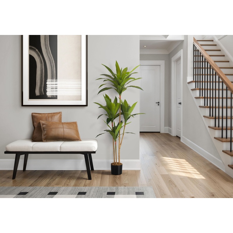 51 Tall, Artificial Plant, Dracaena Tree, Indoor, Faux, Fake, Floor, Greenery, Potted, Real Touch, Decorative – Green / Black