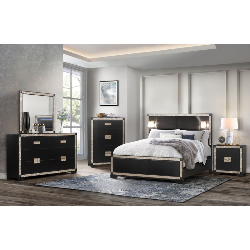 Blake – 5 Piece Queen Bedroom Set With Lamps – Black / Gold