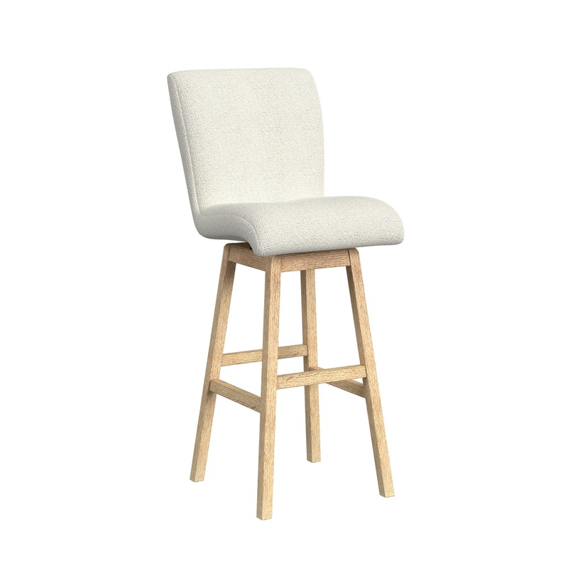 Cambrie – Upholstered Swivel Bar Stool With Boucle (Set of 2) – Beige / Natural