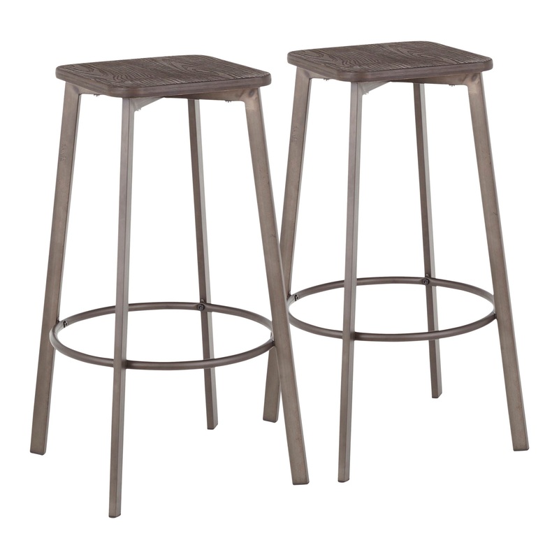 Clara – Industrial Square Barstool (Set of 2) – Espresso